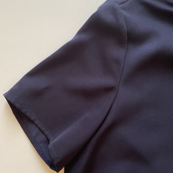 Michael Kors navy blue top size 10 with gold detailing around neck and train - Picture 7 of 13